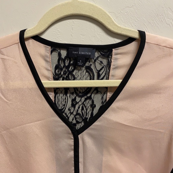 Blush Pink WHBM Long Sleeve Blouse with Black Lace Back - Picture 2 of 3